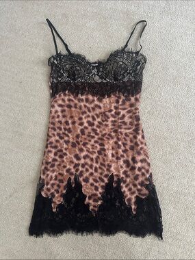 NEW Leopard Print Lace Trim Slip Dress